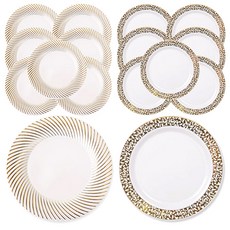 SSGSSAK 塑膠條紋金邊盤 23cm 8入+復古圓盤 23cm 8入, 1套