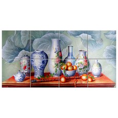 Static 71 연꽃의 배경에 도자기모음 8개, 혼합색상