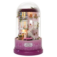 ADICO DIY 迷你音樂盒 玻璃罩小屋, 粉紅小屋