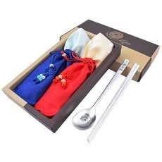 현진 전통쌍학 은수저 세트, 1세트, 숟가락 2p + 젓가락 2p + 비단주머니 2p + 케이스 + 선물포장 및 쇼핑백