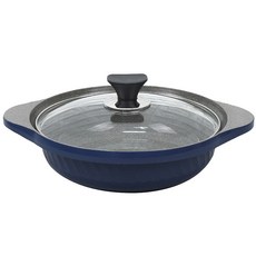 LIVING ON 石頭塗層陶瓷雙耳淺湯鍋, 24cm, 深藍色