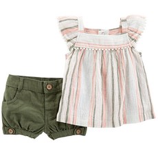 카터스 여아용 스트라이프 가제 상의 + 반바지 2피스 세트