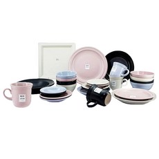 lien ceramic 餐具4人組, 象牙白+深海軍藍+天藍色+淺粉色, 餐具 27入