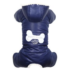 PUPPY ANGEL 犬用骨頭圖案工裝風鋪棉連身衣, 深藍色