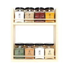 핸드팩토리 양념통 우드선반 세트, 1세트, 양념통 사각 스몰 블랙캡 8p + 2단 우드선반 대 + 쿠킹타임 라벨