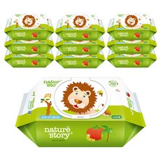 네이쳐스토리 순한 아기 물티슈 대용량 캡형, 100매, 10개