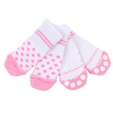 퍼피아 땡땡이 강아지 미끄럼방지 양말 4p, 화이트, 1개