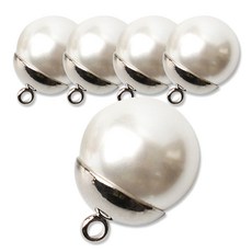 時尚亮點 珍珠 柄腳 鈕扣 22 mm, 銀色, 5個