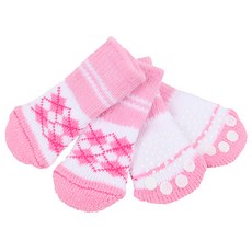퍼피아 아가일 강아지 미끄럼방지 양말 4p, 핑크, 1세트