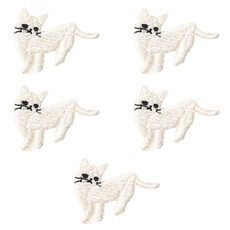 時尚亮點迷你刺繡布貼 35 x 28 mm, 貓咪 白色, 5個