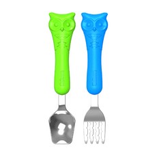 에디슨 베이비 부엉이 스푼 포크 케이스 세트, 그린,블루, 1세트