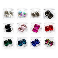 Funny Nail玻璃彩色方型多面造型寶石美甲飾品 10*14mm 12件組, 混色, 1組