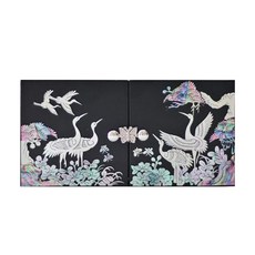 八福商會螺鈿漆器寶石盒 迷你白鶴 雙盒 無光, 黑色