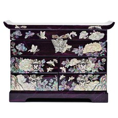 八福商會傳統工藝品 高級螺鈿韓紙鏡台 牡丹 4層珠寶盒 紫色 配飾盒 化妝台鏡子傳統紀念品 外國人, 自由