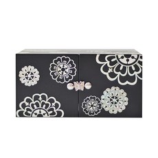 八福商會螺鈿迷你彩繪花朵雙盒寶石盒 霧面, 黑色