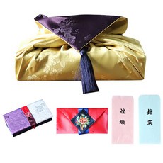 팔복상회 골드양면보자기 현금 예단 세트 신랑 봉채 2색함 + 예단보 홍색 + 예단 서식지, 혼합색상, 1세트