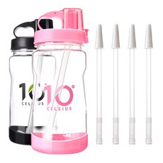 10º CELSIUS 吸管水壺 2入+吸管 4入, 櫻花粉+黑色, 1L