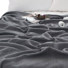 CASA VERDE 素色鬆餅格紋純棉薄被, 深灰色