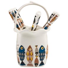 藍魚 荷葉邊托盤(中) + 茶匙或茶叉5入 茶叉5入組, 1個