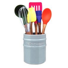 bella cuisine 矽膠廚房烹飪用具 7件組+陶瓷收納桶, 混色