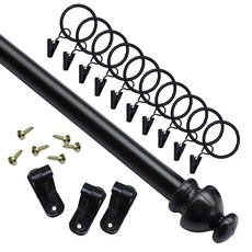 窗簾桿 15mm 4號+窗簾掛鉤夾 25mm 10入, 黑色, 1套