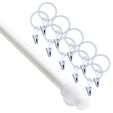 窗簾桿 15mm 4號+窗簾掛鉤夾 25mm 10入, 白色的, 1套
