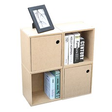 KAZT 方形收納櫃 2入+附門收納櫃 2入, 天然