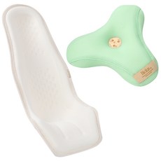 alpremio 防扁頭枕+透氣嬰兒哺乳坐墊 第3階段, 象牙白(網狀款座墊)+淺綠色(頭枕)