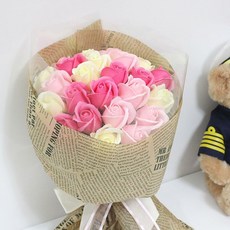 블랙앤화이트 비누꽃 2018 크라프트 25송이 꽃다발, 핑크혼합, 1개