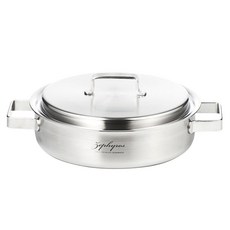 HANIL STAINLESS STEEL 電磁爐適用5層不鏽鋼雙耳淺湯鍋+鍋蓋, 24cm, 銀色