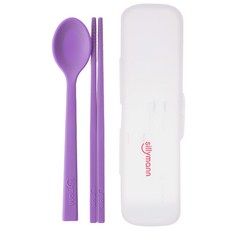 sillymann 孩童鉑金矽膠湯匙+筷子+餐具盒 WSK3701, 紫色+紅色, 1組