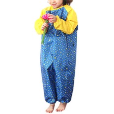 Plie 孩童拼接拉鍊式連身畫畫衣, 藍色(黃色星星款)