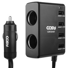 6A 4포트 차량용 충전기(듀얼소켓), 블랙, 1개