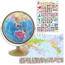 SEOJEONGLOBE 行政區圖 智能地球儀 SJ-320-GA + 國旗貼紙 + 世界地圖, 混合顏色
