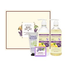THE HERB SHOP 身體香氛禮盒組 沐浴乳+身體乳液+護手霜+手工肥皂, 1套, 檸檬和薰衣草