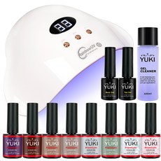 YUKI 凝膠指甲油 鑽石 D套組, 上層凝膠 10g + 底層凝膠 10g + 優質彩色凝膠 10g x 8入 + 凝膠清潔劑 100ml + 凝膠燈 36W, 1套
