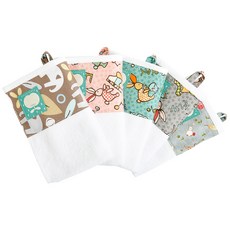 Coney Island 男童拼接圖案印花掛繩毛巾組 D款, 米色大象款+粉色小兔+灰色小兔+綠色小兔+生日帽款, 1組