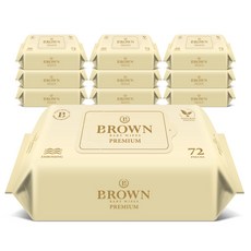 브라운 프리미엄 저자극 엠보싱 아기물티슈 리필형, 73g, 72매, 10개