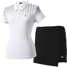 요넥스 여성용 스포츠 티셔츠 61TS065FWH + 스커트 61PS001FBK 상하의 세트