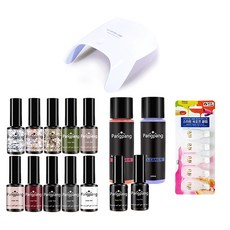 Pangfang 美甲工具組, Pampang Gel Nail Best Color 10p + Pampang Jelly Remover 1p + Base Gel 1p + Soak Off Cream 1p + Top Gel 1p + Pampang Cleaner 1p + Pampang UV&LED 12 Watt Lamp 1p, 1套