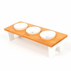 DING DONG PET 精選實木寵物餐碗架 3格, 白色的, 1個