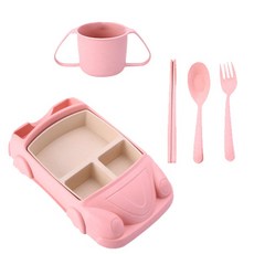 車子造型餐盤餐具組, 粉色, 餐盤+杯子+湯匙+叉子