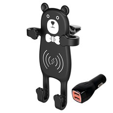 블랙라이노 아기곰돌이 맘무 차량용 고속 무선 충전기 BR-E02A + 충전소켓 POP80 랜덤발송, 블랙