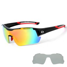 oaklans 偏光太陽眼鏡變色鏡片 2片+運動護目鏡組 S32, 黑紅框，紅鏡偏光+變色偏光