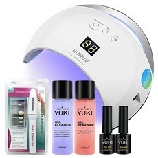 Yuki 閃亮指甲套組, 基礎凝膠 10g + 頂部凝膠 10g + 卸妝液 100ml + 清潔劑 100ml + 燈 36W + 角質層卸妝液, 1套