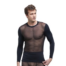 GearX 男士奢華夏季網眼長袖圓形酷打底上衣