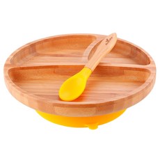 아반치 대나무 유아 흡착 식판세트, 노랑, 식판 + 스푼, 1세트