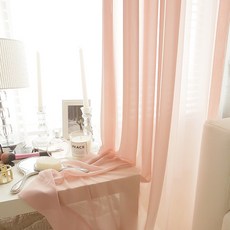BYJIMI 浪漫雪紡窗簾 掛鉤式, 粉紅色