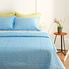 小碎花圖案聚酯纖維水洗薄被, 藍色