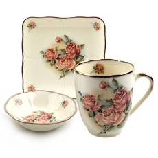 퀸로즈 브런치세트, 모노사각접시 (1P) + 원형구프 (1P) + 머그 (1P), 1개